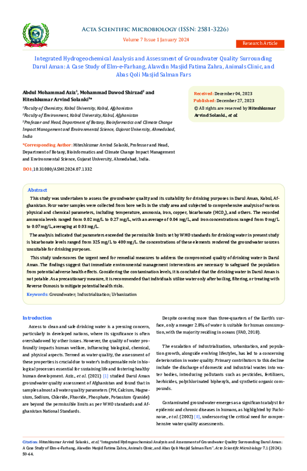 (PDF) Integrated Hydrogeochemical Analysis and Assessment of ...