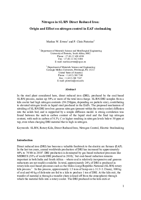 (PDF) Nitrogen in SL/RN direct reduced iron: origin and effect on ...