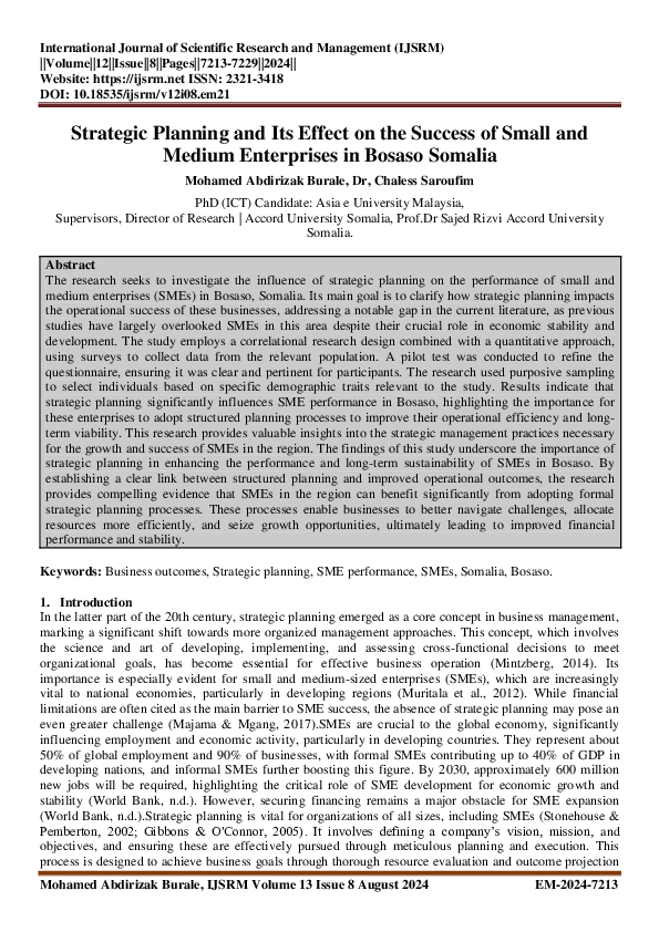 (PDF) Strategic Planning and Its Effect on the Success of Small and ...