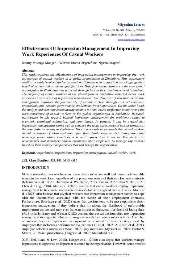 (PDF) Effectiveness Of Impression Management In Improving Work ...