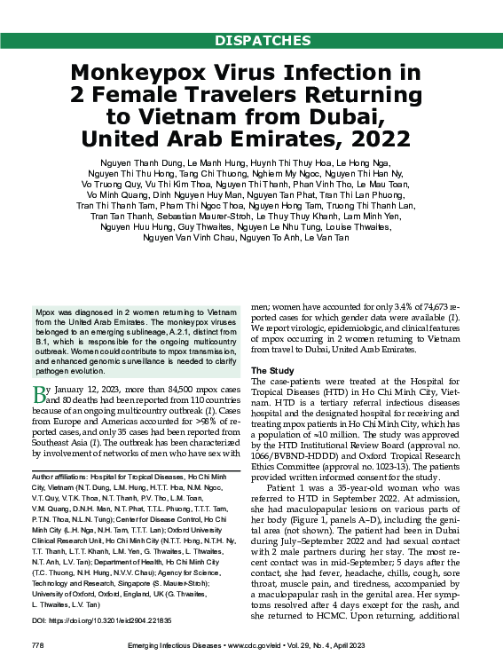 (PDF) Monkeypox Virus Infection in 2 Female Travelers Returning to ...