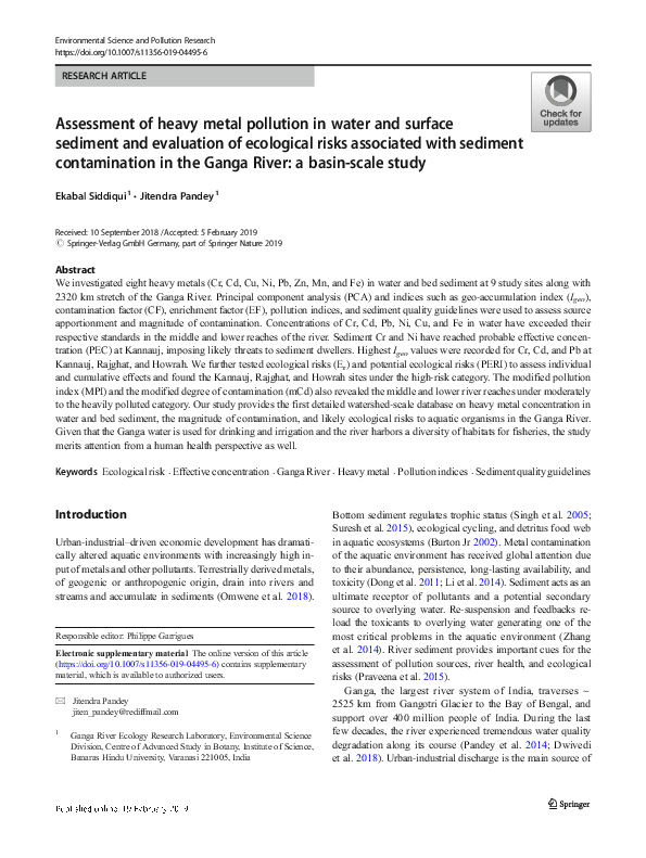 (PDF) Assessment of heavy metal pollution in water and surface sediment ...