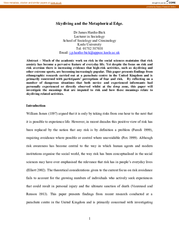 (PDF) Skydiving and the metaphorical edge