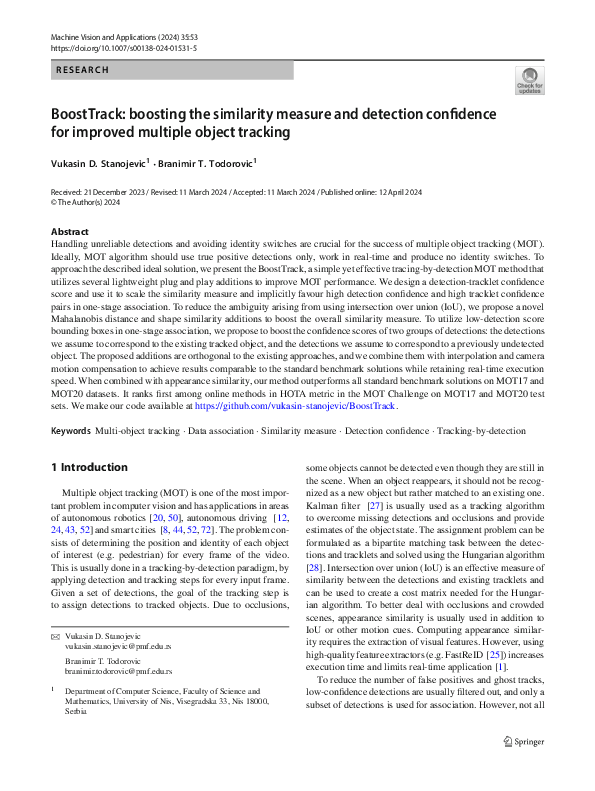 (PDF) BoostTrack: boosting the similarity measure and detection ...