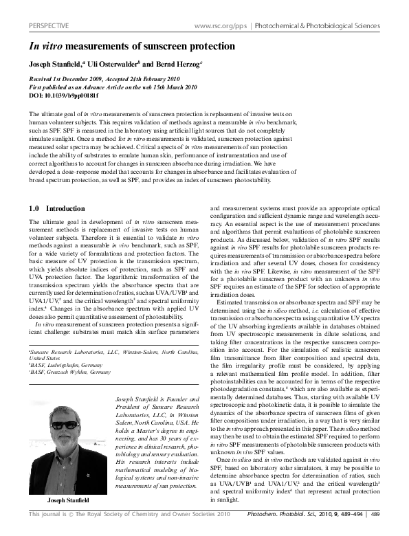 (PDF) In vitro measurements of sunscreen protection