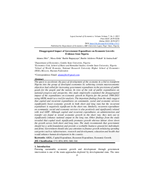 (PDF) Disaggregated Impact of Government Expenditure on Economic Growth ...