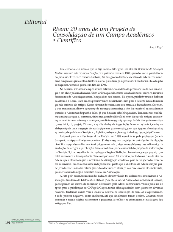 (PDF) Rbem: 20 anos de um Projeto de Consolidação de um Campo Acadêmico ...