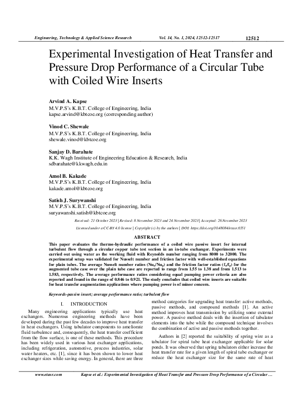 (PDF) Experimental Investigation of Heat Transfer and Pressure Drop ...