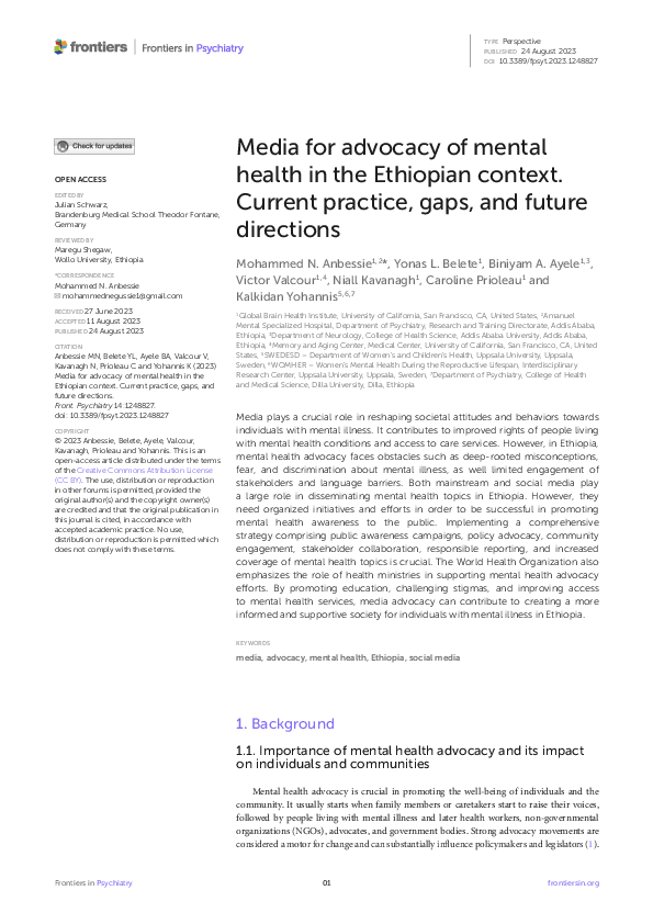 (PDF) Media for advocacy of mental health in the Ethiopian context ...