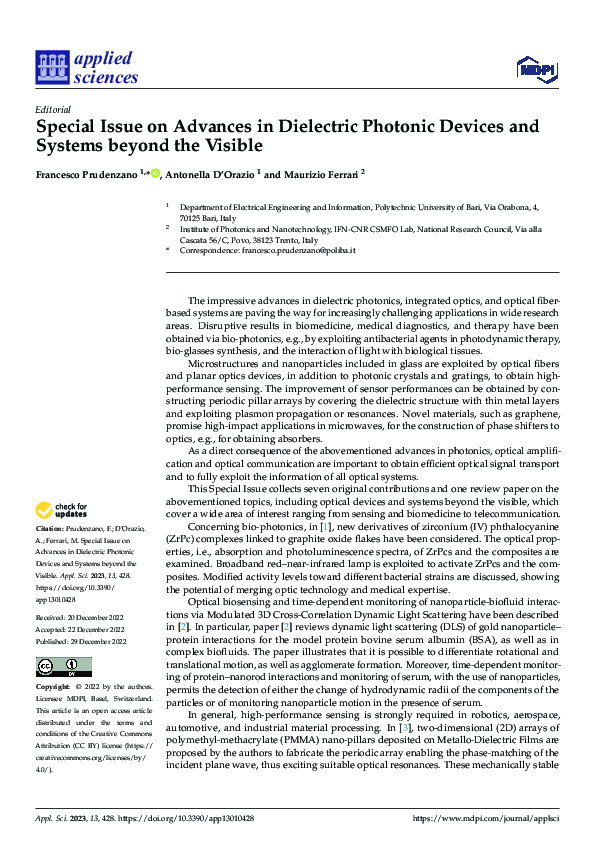 (PDF) Special Issue on Advances in Dielectric Photonic Devices and ...