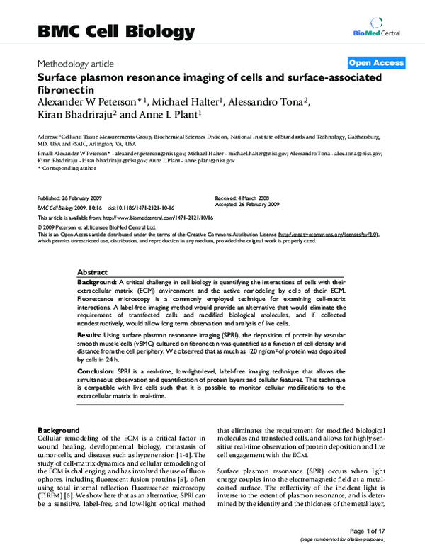 (PDF) Surface plasmon resonance imaging of cells and surface-associated ...