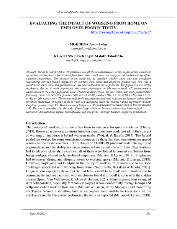 (PDF) Evaluating the Impact of Working from Home on Employee Productivity
