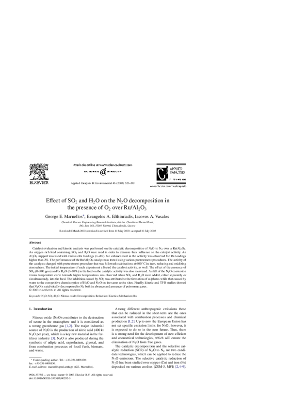 (PDF) Effect of SO2 and H2O on the N2O decomposition in the presence of ...