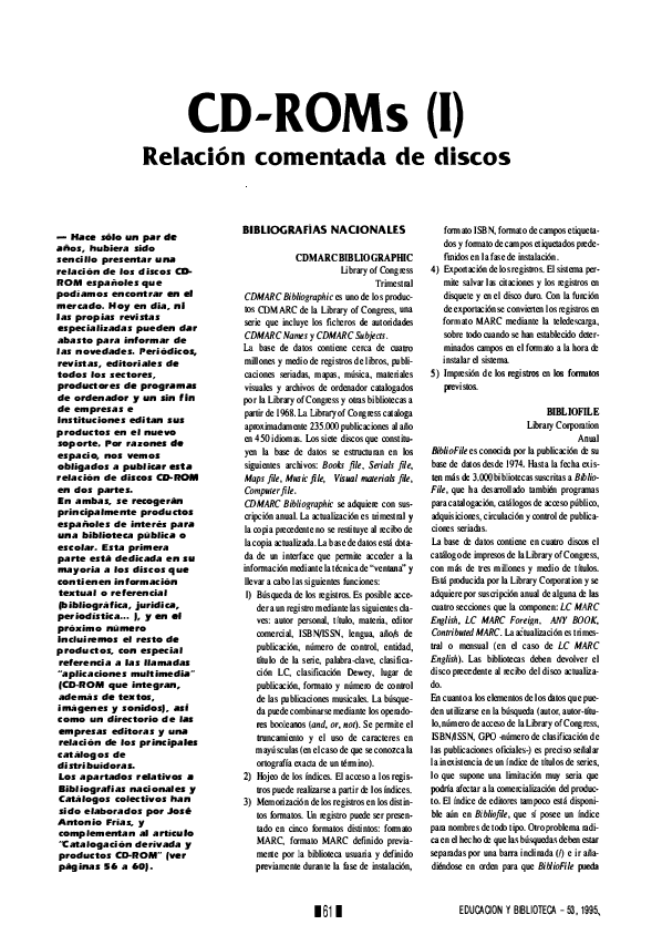 (PDF) CD-ROMs (I): Relación comentada de discos