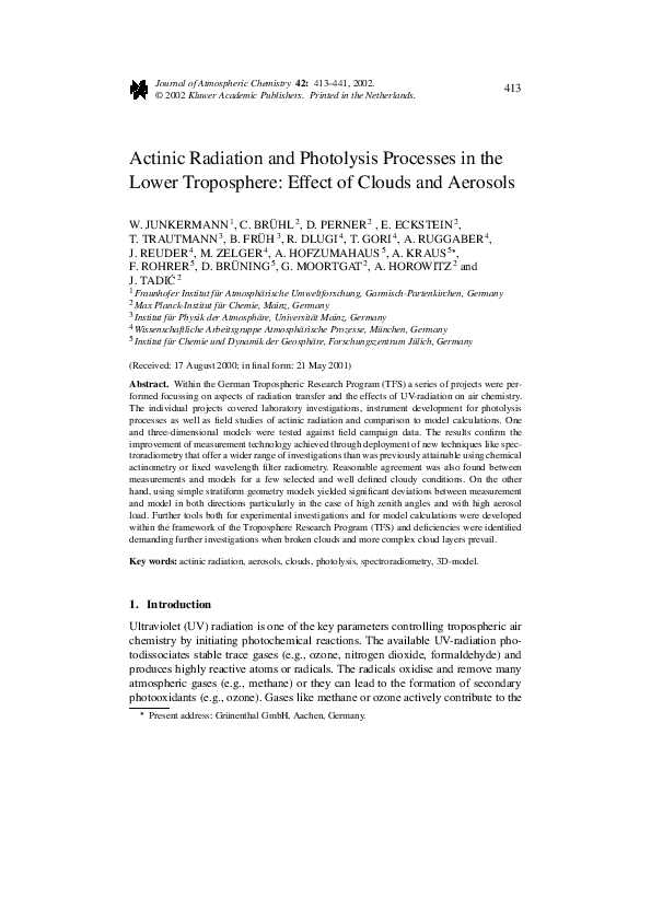 (PDF) Actinic Radiation and Photolysis Processes in the Lower ...