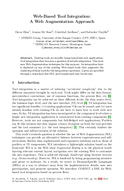 (PDF) Web-Based Tool Integration: A Web Augmentation Approach