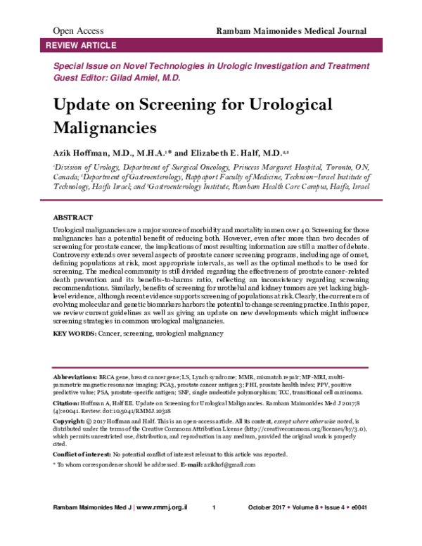 (PDF) Update on Screening for Urological Malignancies