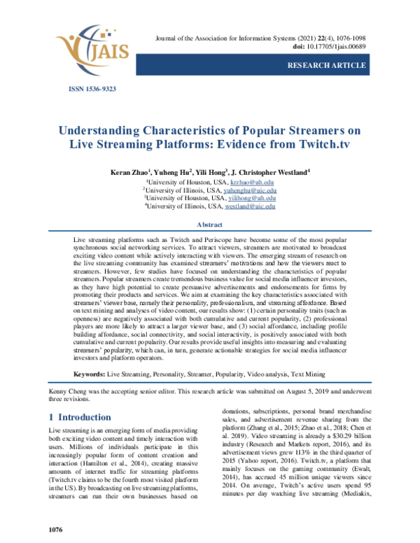 (PDF) Understanding Factors that Influence User Popularity in Live ...