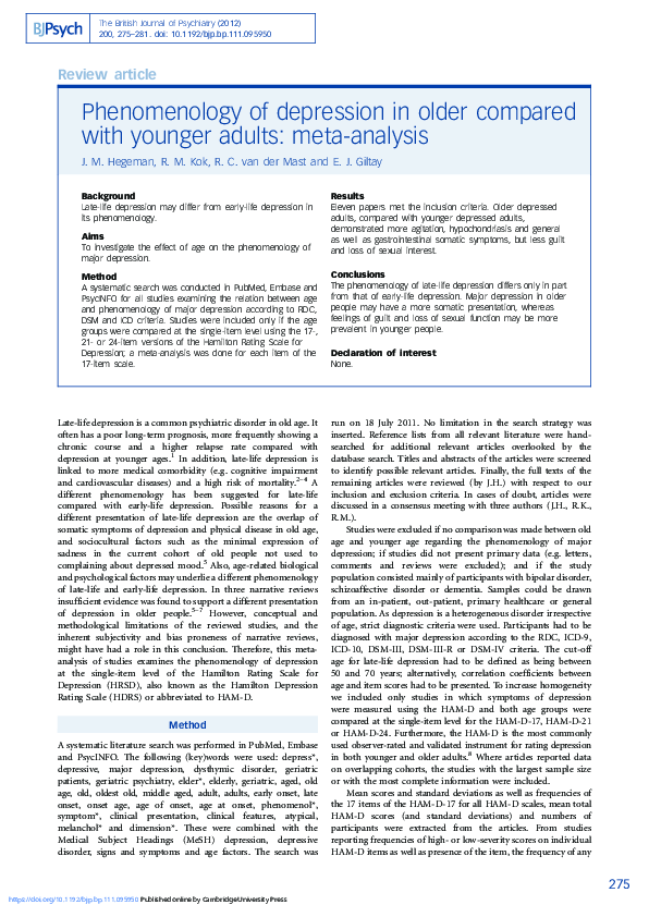 (PDF) Phenomenology of depression in older compared with younger adults ...