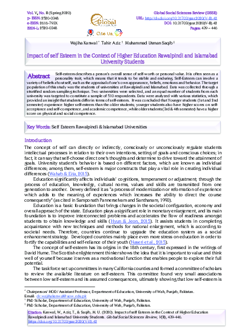 (PDF) Impact of self Esteem in the Context of Higher Education ...