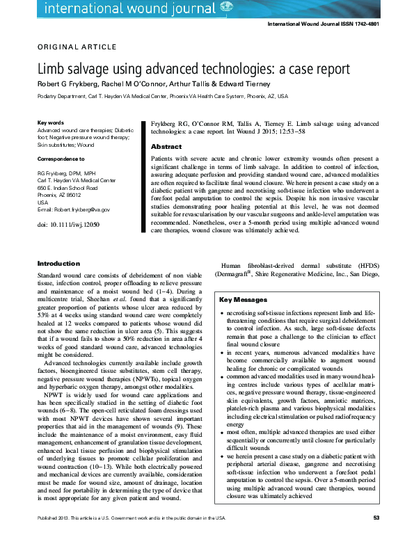 (PDF) Limb salvage using advanced technologies: a case report
