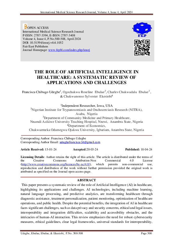 A SYSTEMATIC REVIEW OF THE BARRIERS TO THE IMPLEMENTATION OF ARTIFICIAL INTELLIGENCE IN HEALTHCARE visual data 2