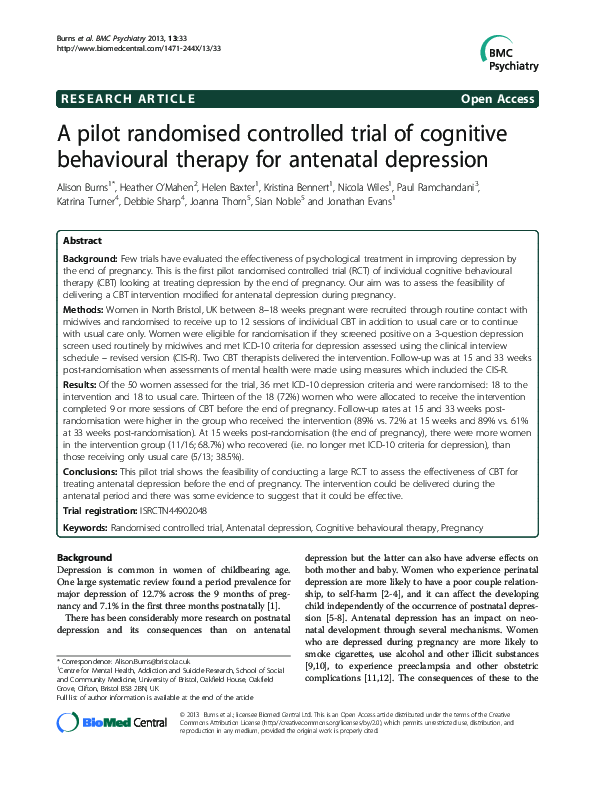 (PDF) A pilot randomised controlled trial of cognitive behavioural ...