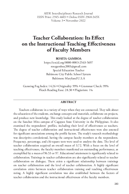 (PDF) Teacher Collaboration: Its Effect on the Instructional Teaching ...
