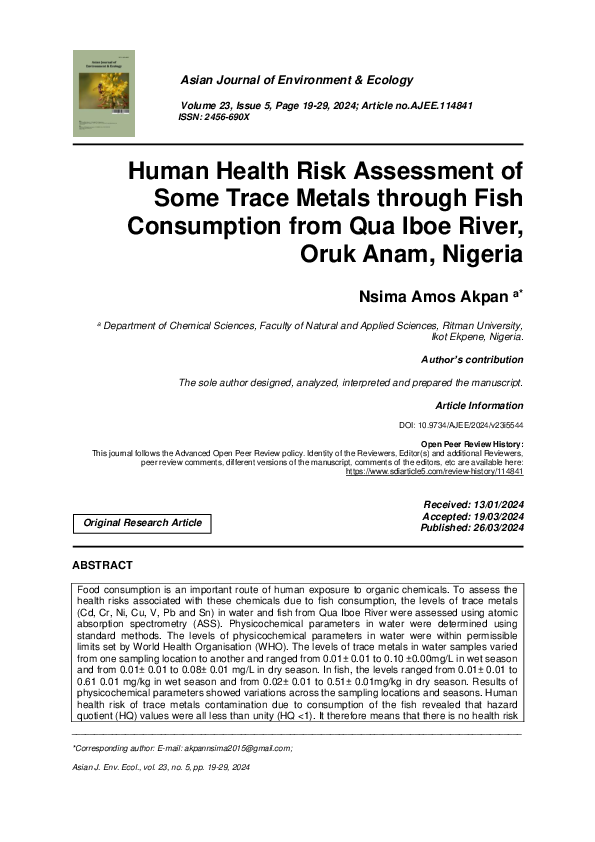 (PDF) Human Health Risk Assessment of Some Trace Metals through Fish ...