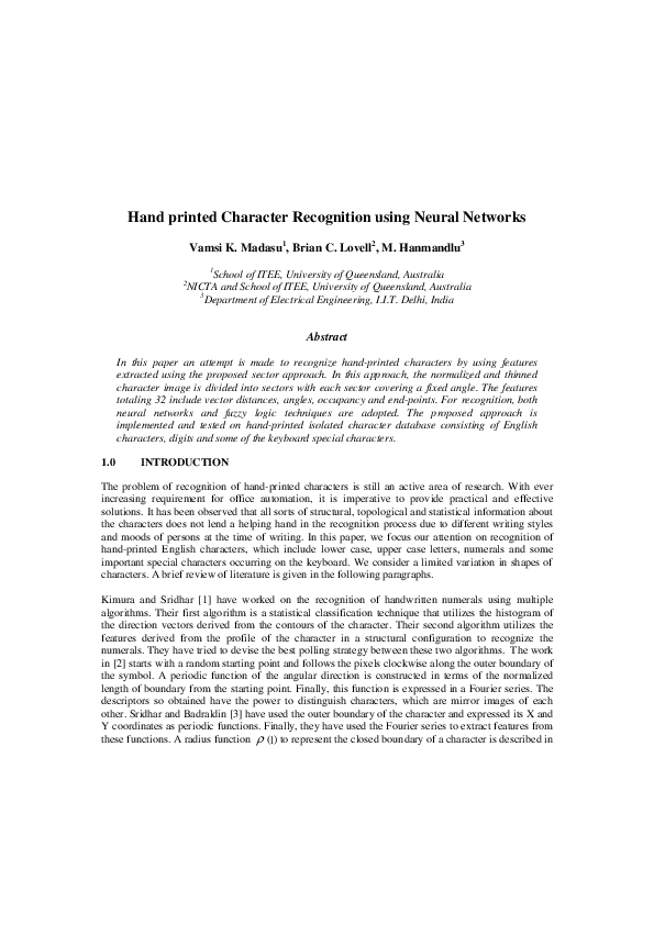(PDF) Hand printed Character Recognition using Neural Networks | Brian ...