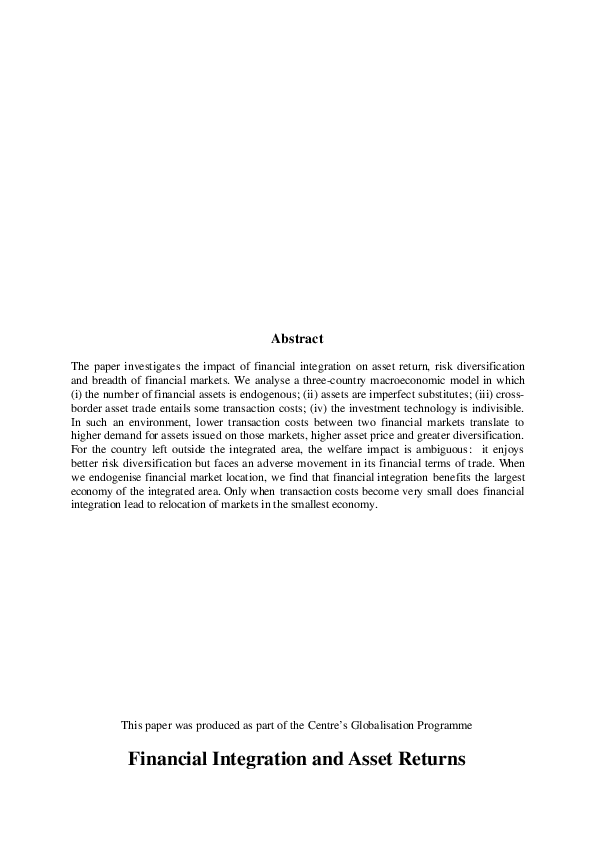 (PDF) Financial integration and asset returns