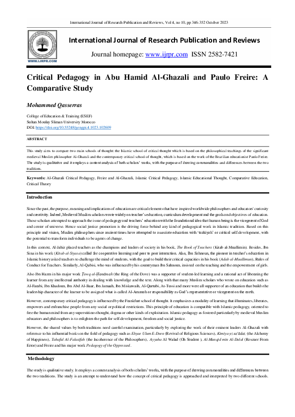 (PDF) Critical Pedagogy in Abu Hamid Al-Ghazali and Paulo Freire: A ...