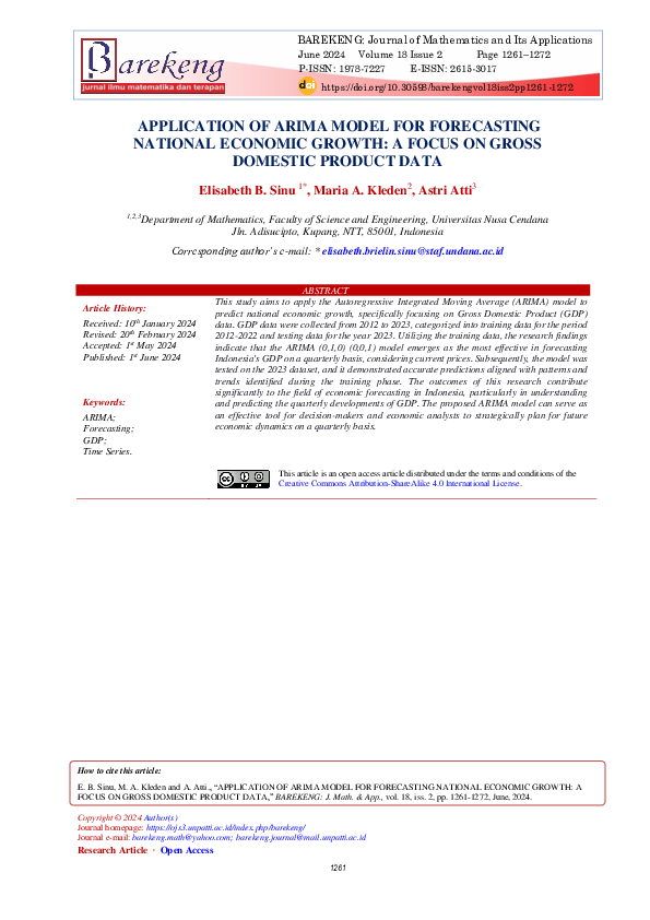 (PDF) Application of Arima Model for Forecasting National Economic ...