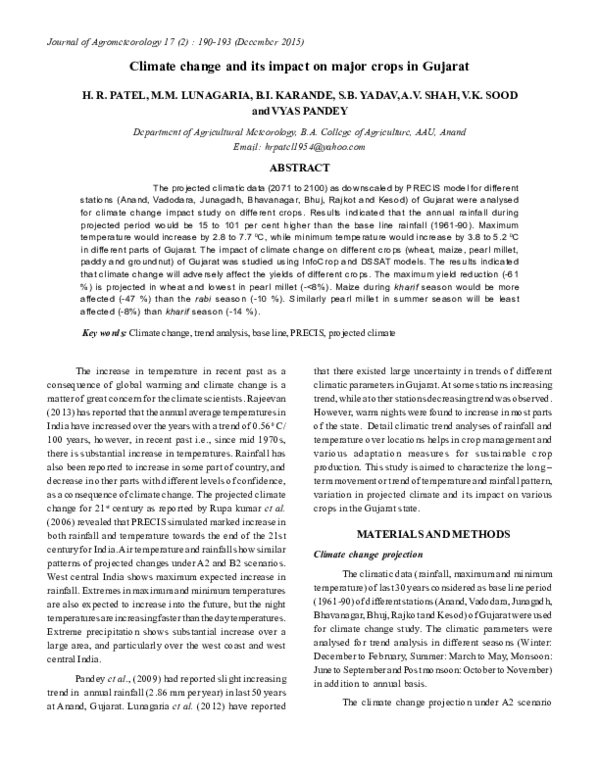 (PDF) Climate change and its impact on major crops in Gujarat