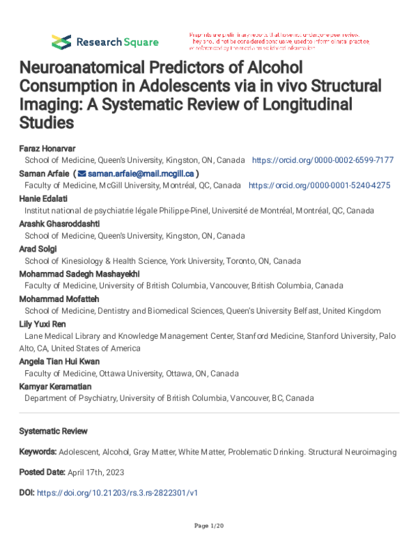 (PDF) Neuroanatomical Predictors of Alcohol Consumption in Adolescents ...