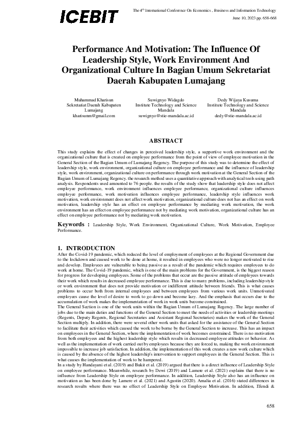 (PDF) Performance And Motivation: The Influence Of Leadership Style ...