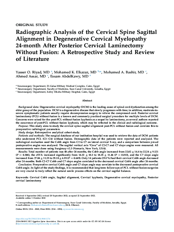 (PDF) Radiographic Analysis of the Cervical Spine Sagittal Alignment in ...