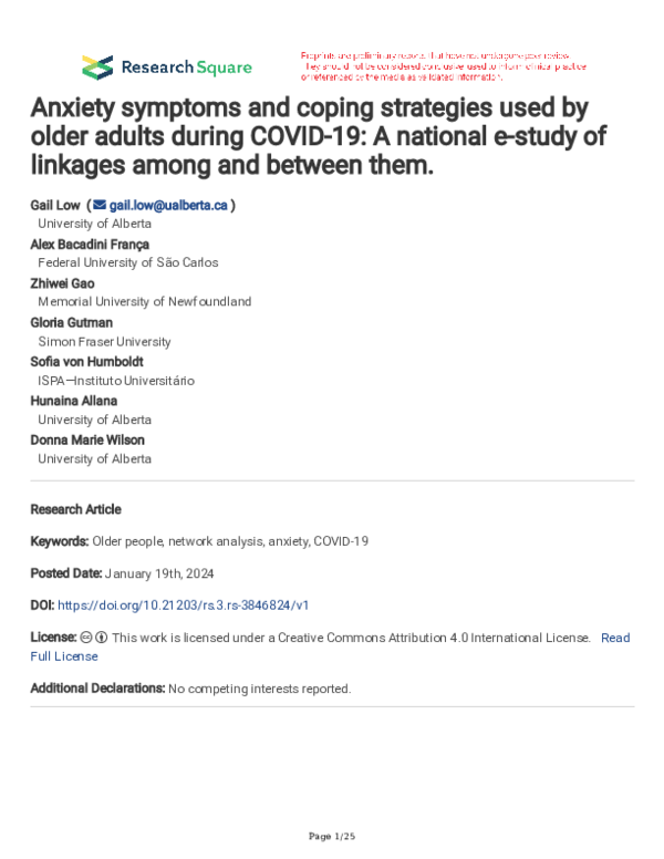 (PDF) Anxiety symptoms and coping strategies used by older adults ...