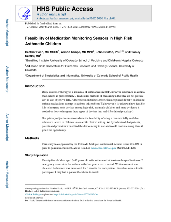 (PDF) Feasibility of medication monitoring sensors in high risk ...