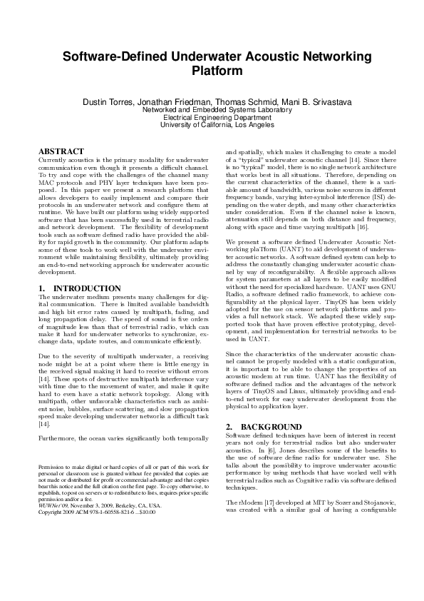 (PDF) Software-defined underwater acoustic networking platform