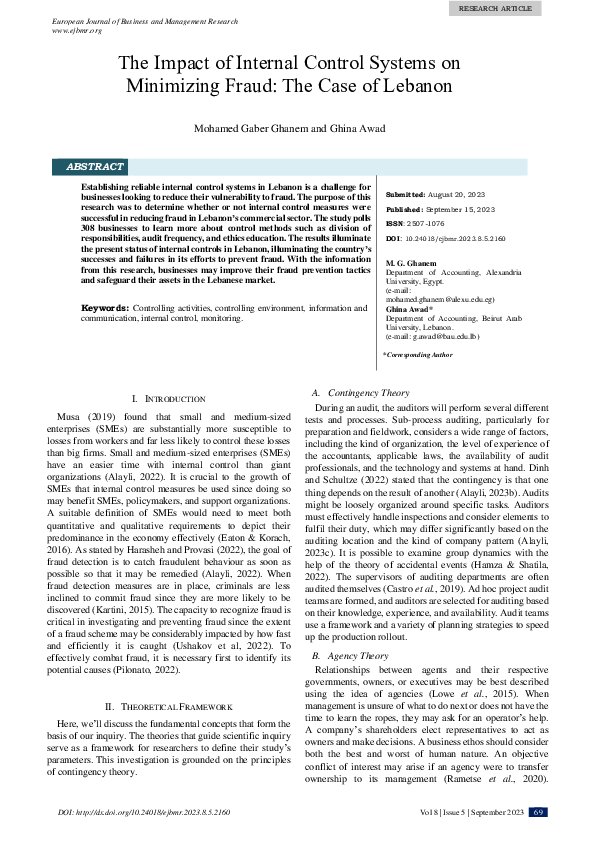 (PDF) Impact of Internal Control Systems on Minimizing Fraud: The Case ...