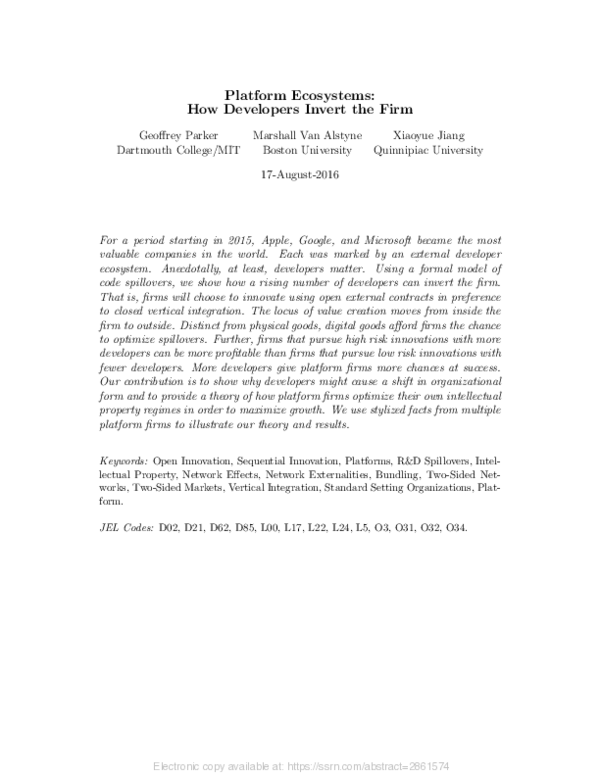 (PDF) Platform Ecosystems: How Developers Invert the Firm