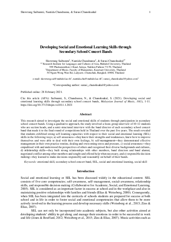 (PDF) Developing Social and Emotional Learning Skills through Secondary ...