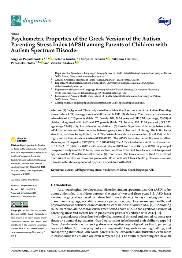 (PDF) Psychometric Properties of the Greek Version of the Autism ...