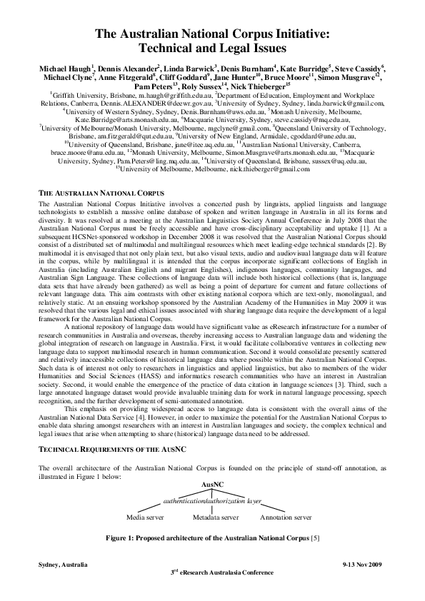 (PDF) The Australian National Corpus Initiative: Technical and Legal Issues
