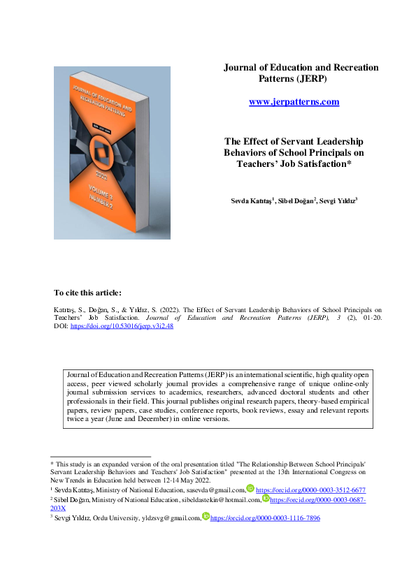 (PDF) The Effect of Servant Leadership Behaviors of School Principals ...
