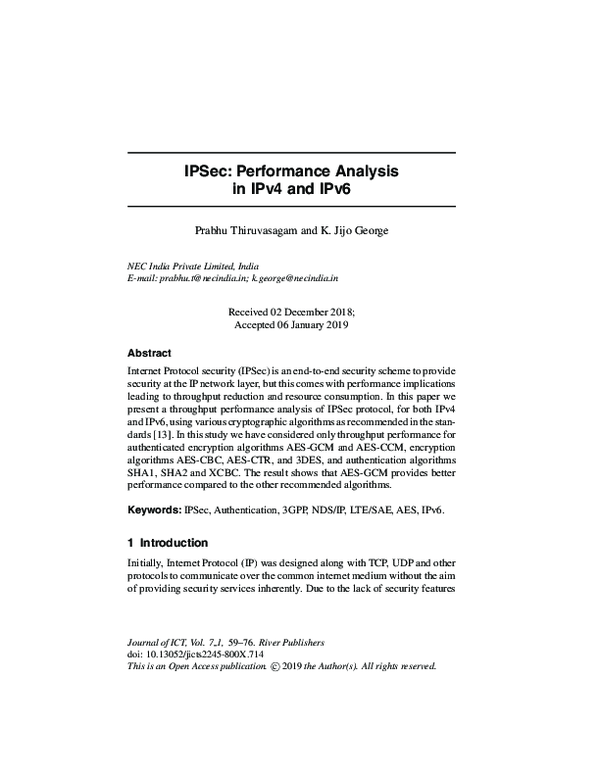 (PDF) IPSec: Performance Analysis in IPv4 and IPv6