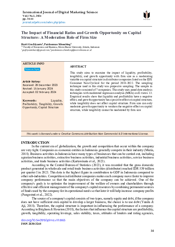 (PDF) The Impact of Financial Ratios and Growth Opportunity on Capital ...
