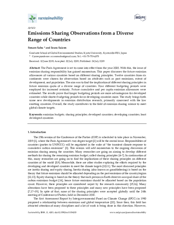 (PDF) Emissions Sharing Observations from a Diverse Range of Countries
