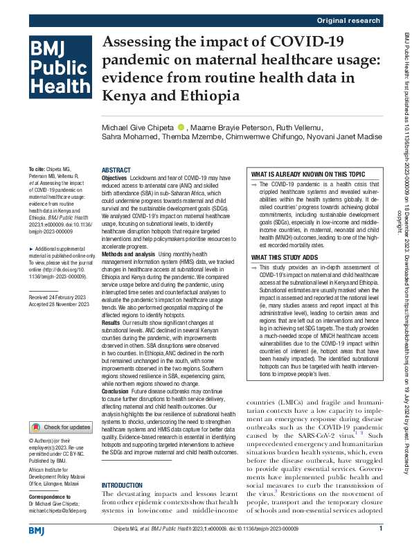(PDF) Assessing the impact of COVID-19 pandemic on maternal healthcare ...